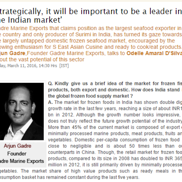 Strategically, it will be important to be a leader in the Indian market (Mar 14, 2016) View Online