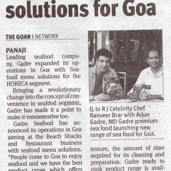 Gadre Launched Seafood Menu Solutions For Goa (Dec 17, 2015)