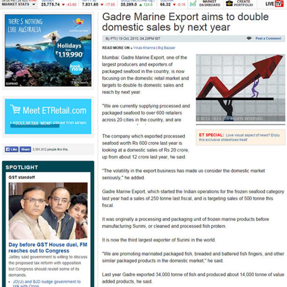 Gadre Marine Export aims to double domestic sales by next year (Oct 19, 2015) View Online